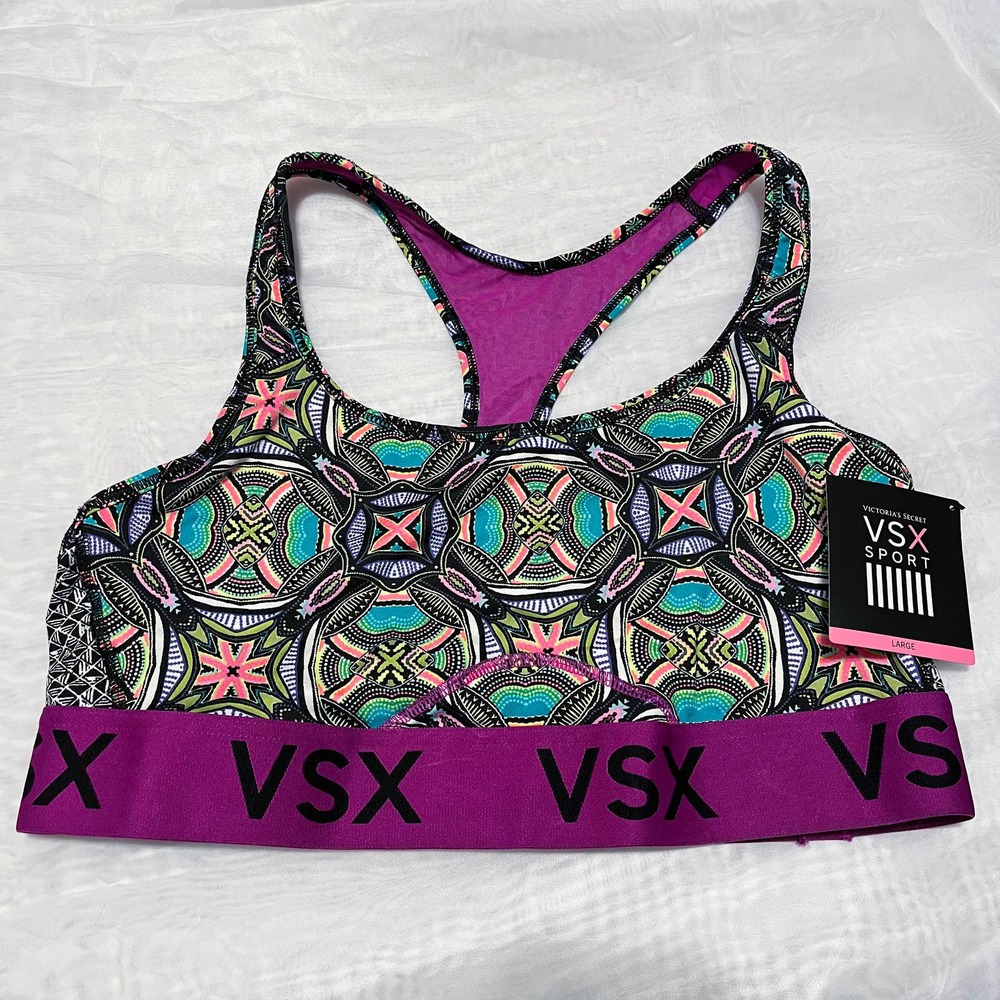 NWT Victoria's Secret VSX Purple Multicolor The Player Racerback Sports Bra - L